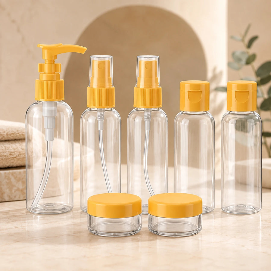 Travel Toiletry Bottles & Containers Set with Clear Carry Orange Pouch