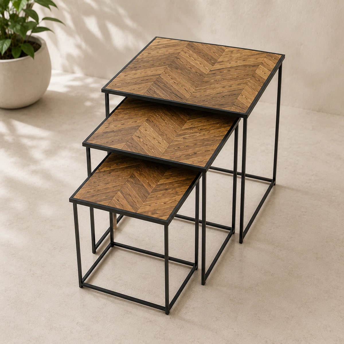 Table Set 3 Piece Nesting Modern Wooden Side Tables Coffee Tables Living Room Furniture Space Saving Tables