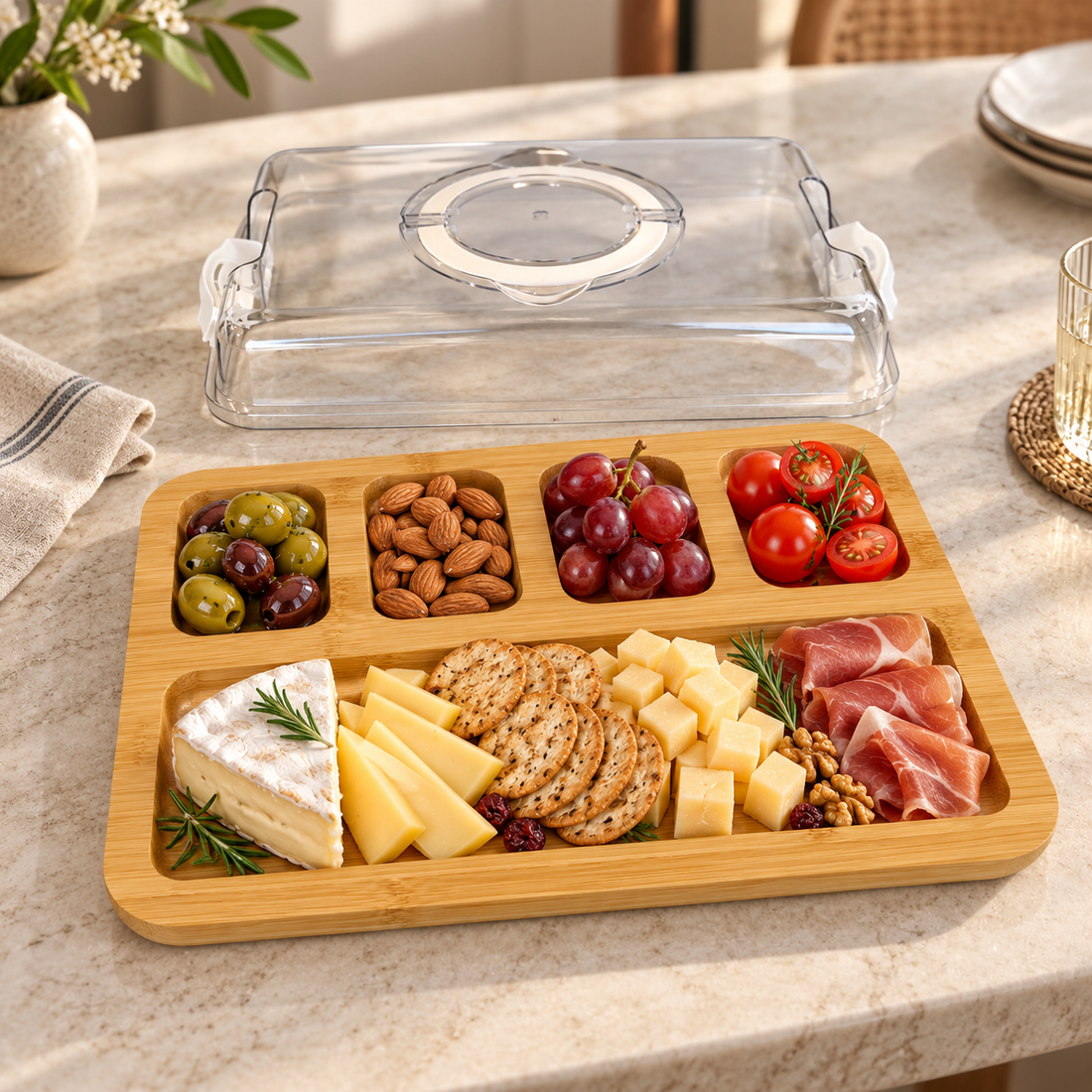 Bamboo Serving Tray with Transparent Cover