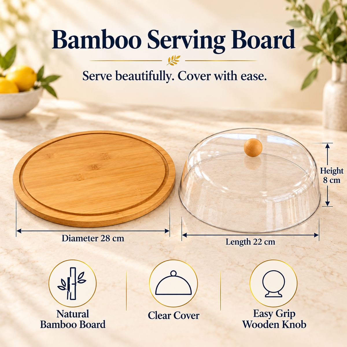 Bamboo Cake Serving Board with Clear Cover