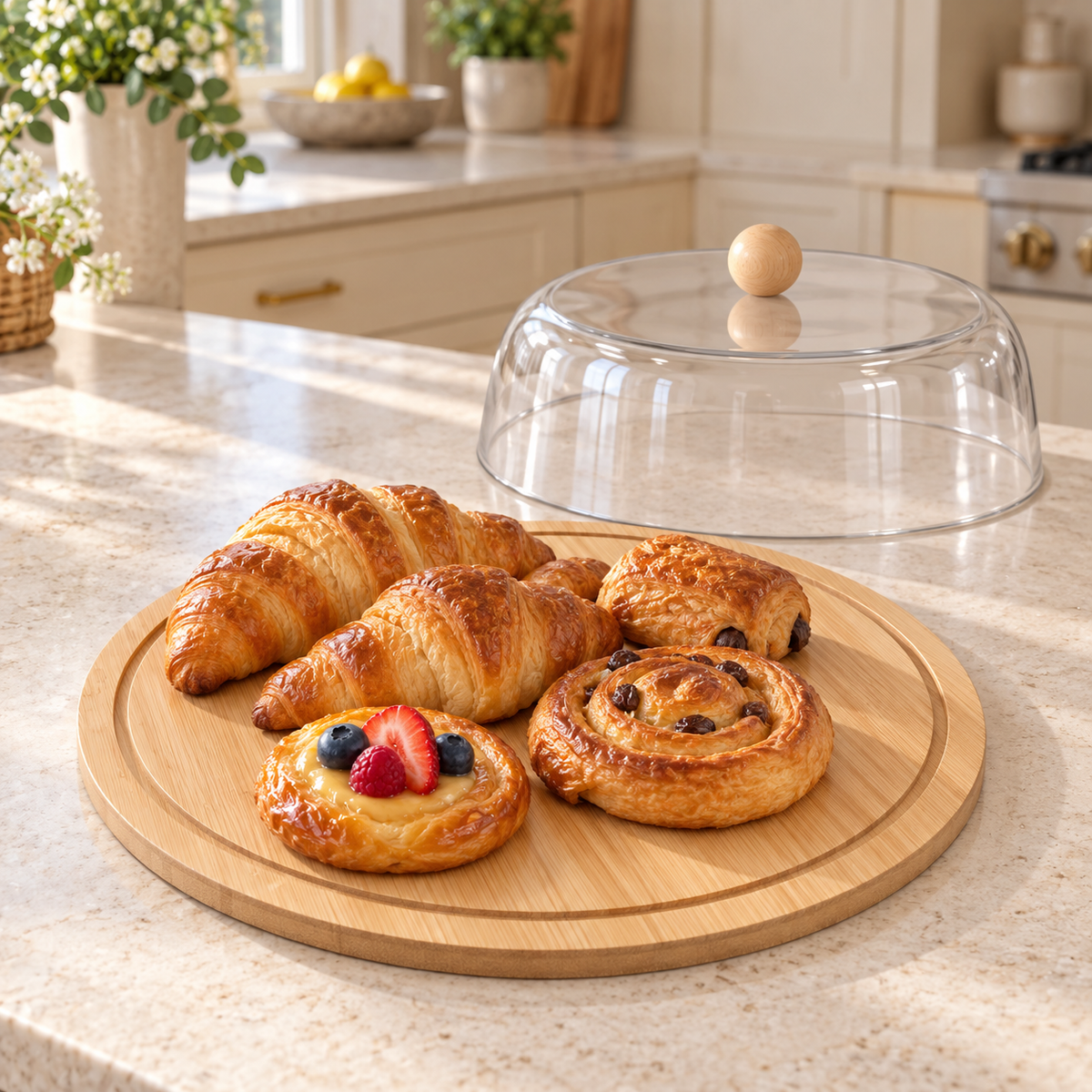 Bamboo Cake Serving Board with Clear Cover