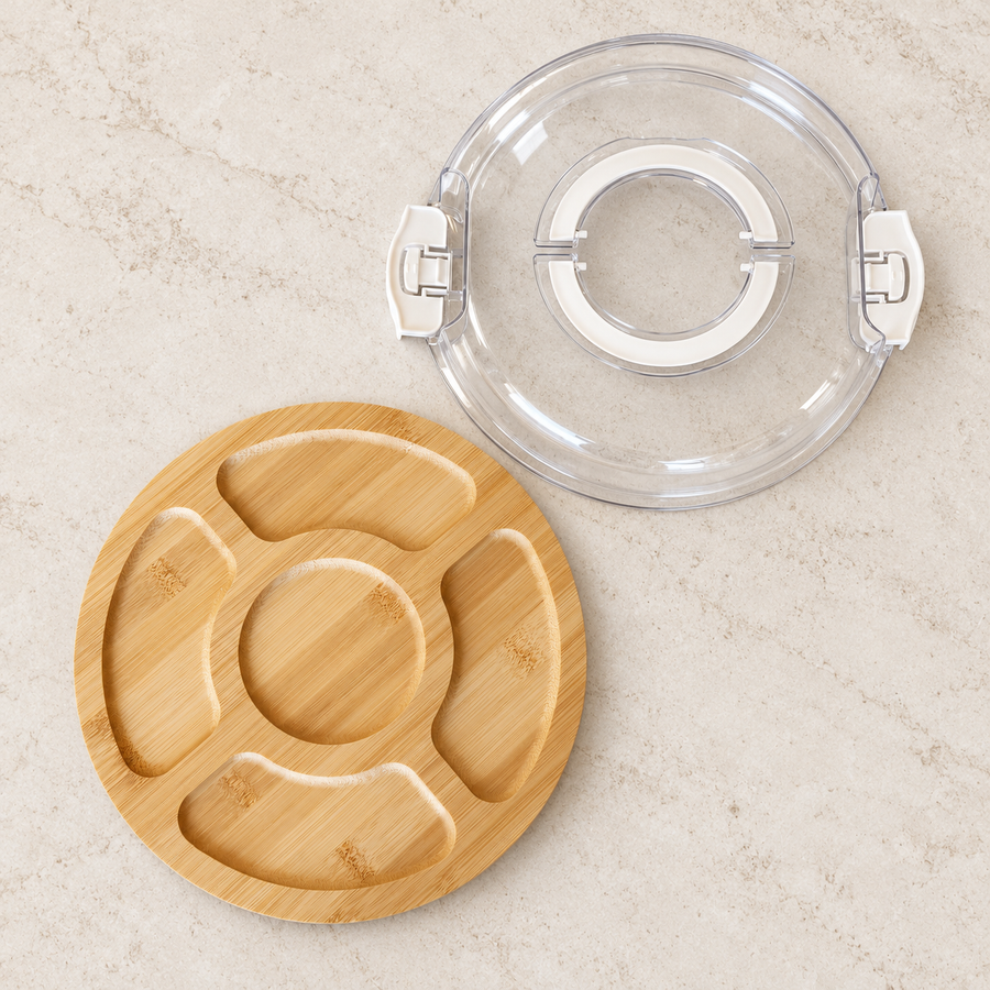 Bamboo Snack Serving Tray with Locking Clear Cove