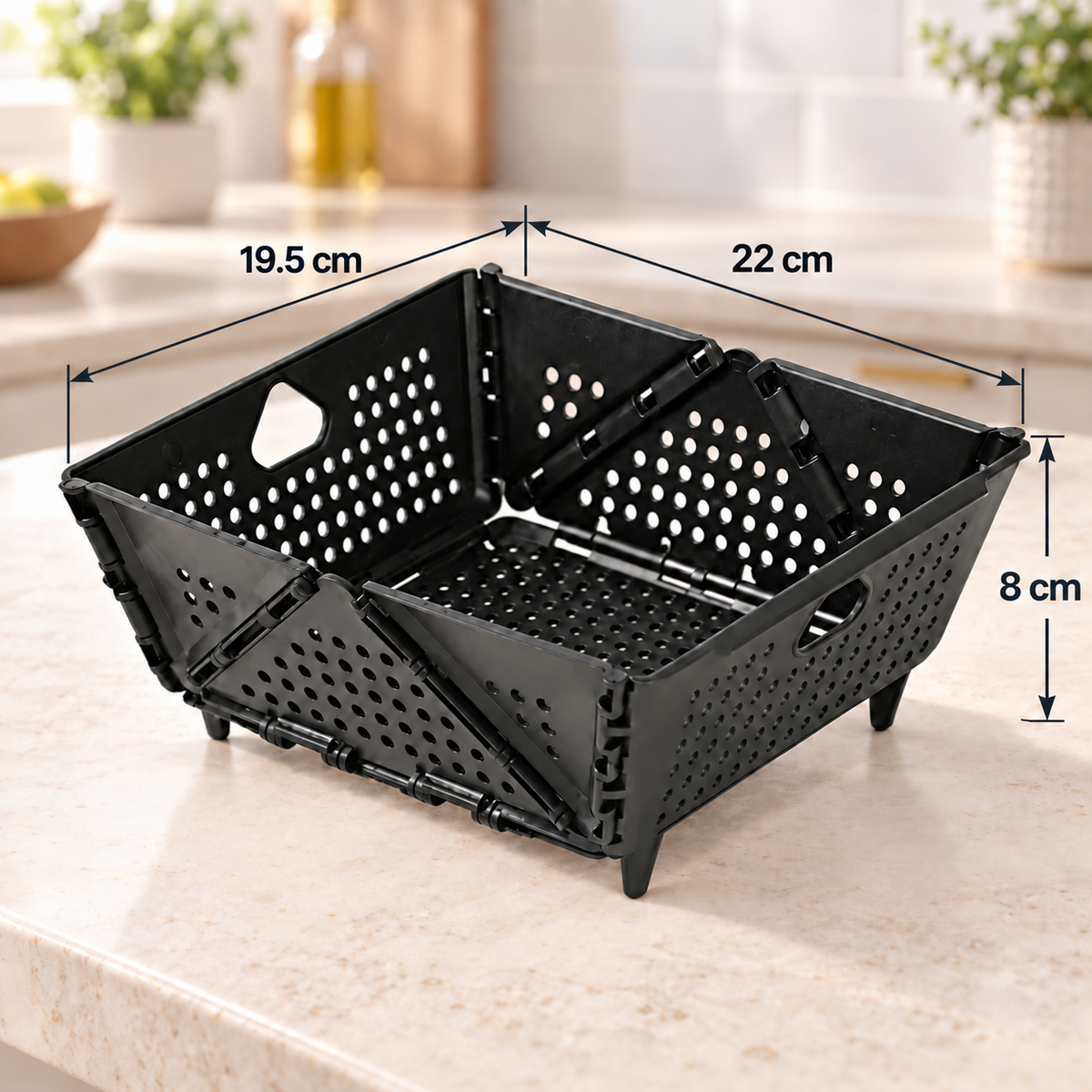 Space Saving Foldable Colander with Raised Feet and Fast Drainage