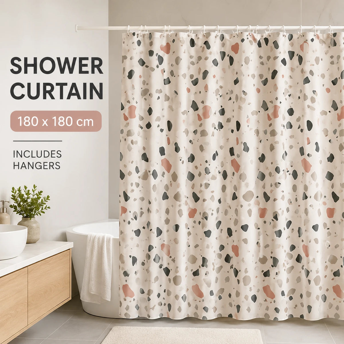 Copy Of Shower Curtain Waterproof Bathroom Curtain Printed With 12 Hooks