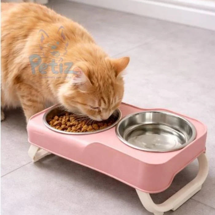 Double Stainless Steel Pet Bowls with Convertible Raised Stand