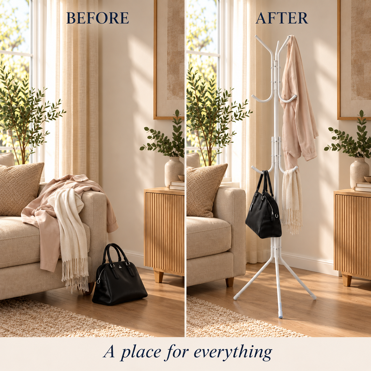 White Multi Level Coat Rack with Hooks