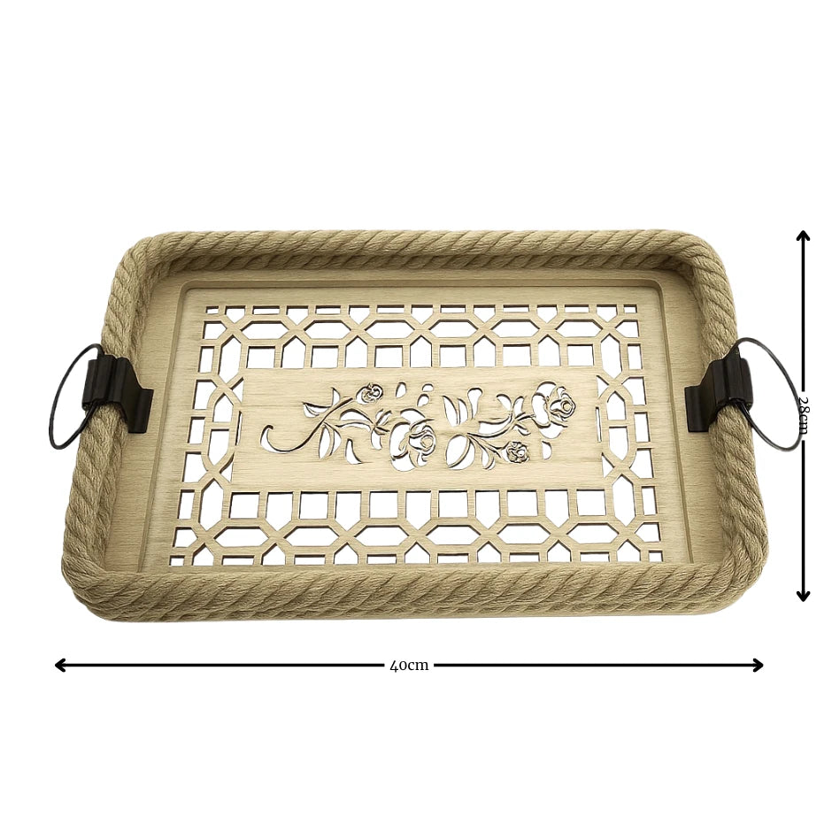 Set Of 2 Square Wooden Rope Tray