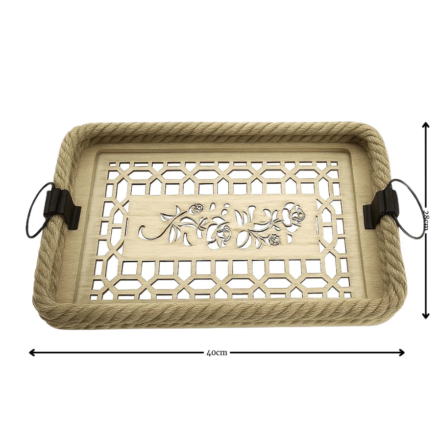 Set Of 2 Square Wooden Rope Tray