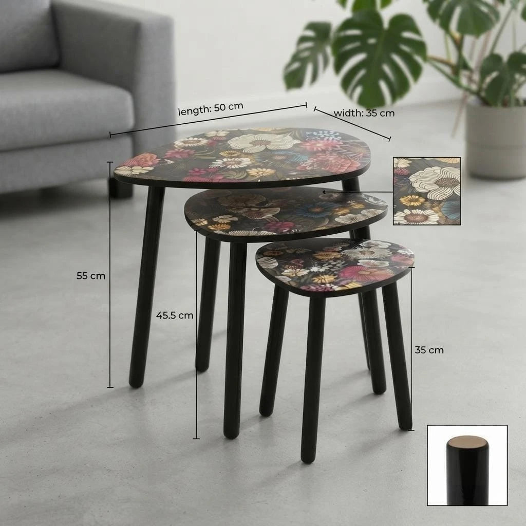 Floral Nesting Side Tables Set of 3 | Decorative Side Tables for Living Room Bedroom & Office