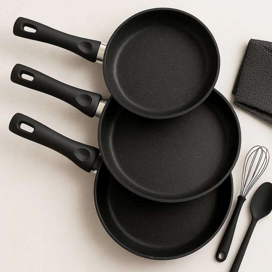 BAROLY Non Stick Stone Coated Fry Pan Set 18cm 22cm 26cm Cooking Pans Kitchen Cookware
