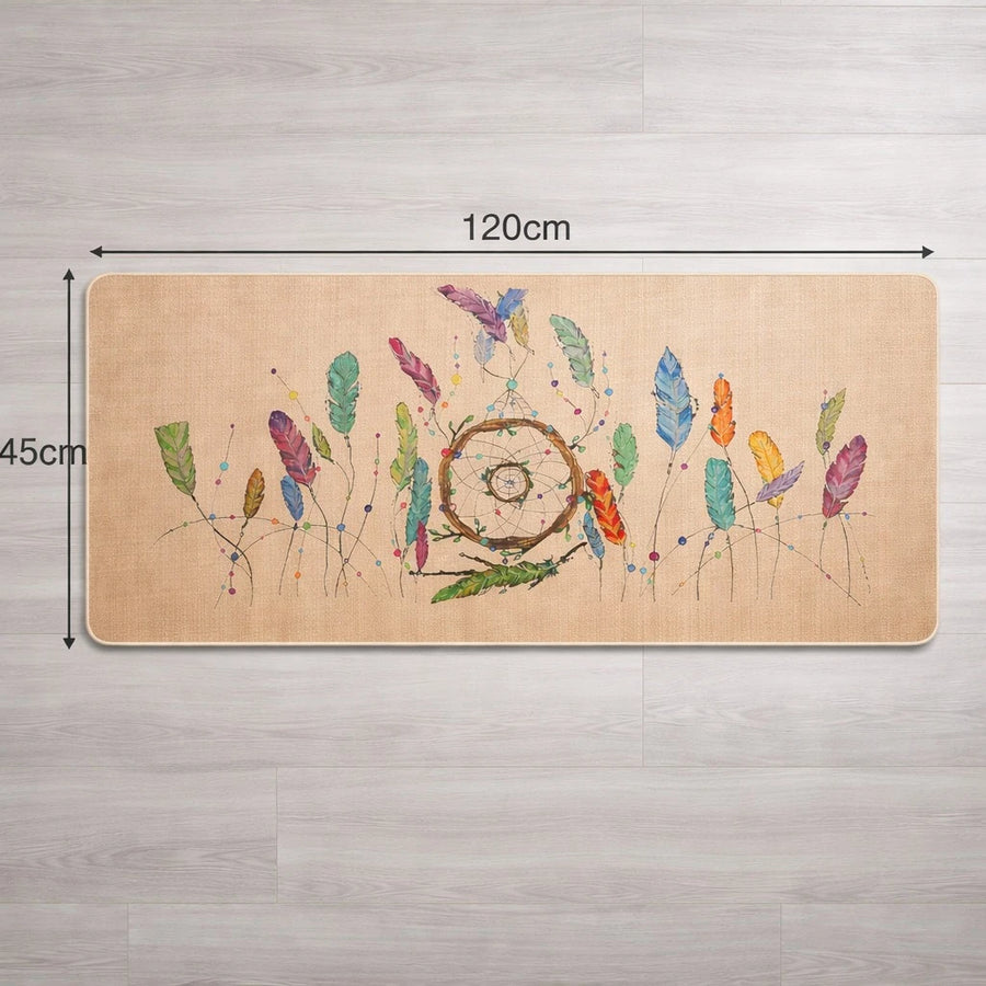 Boho Floor Mat Dreamcatcher Feather Printed Anti Slip Rug Runner Carpet 120 x 45 cm