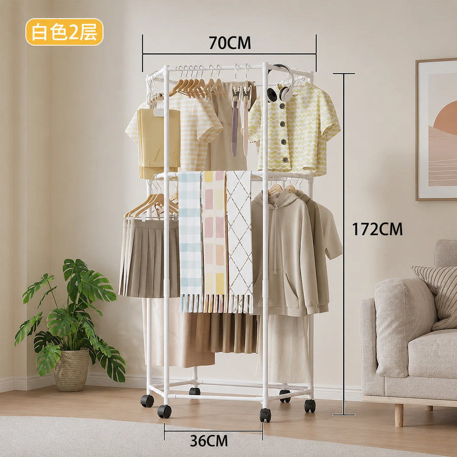 Double Layer Rolling Clothes Rack | Heavy Duty Garment Rack with Wheels Storage Organizer