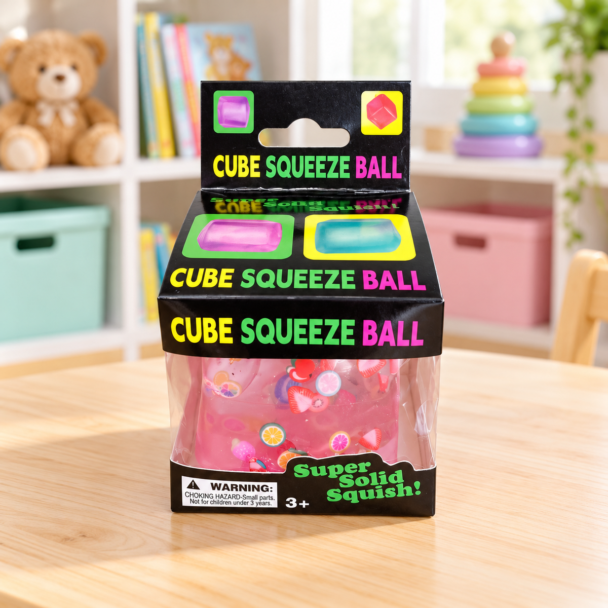 Soft Squishy Sensory Cube with Fruit Decorations