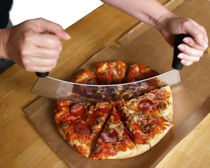 10 Inch Stainless Steel Pizza Cutter with Dual Handles Heavy Duty Rocking Blade for Pizza Bread and Vegetables