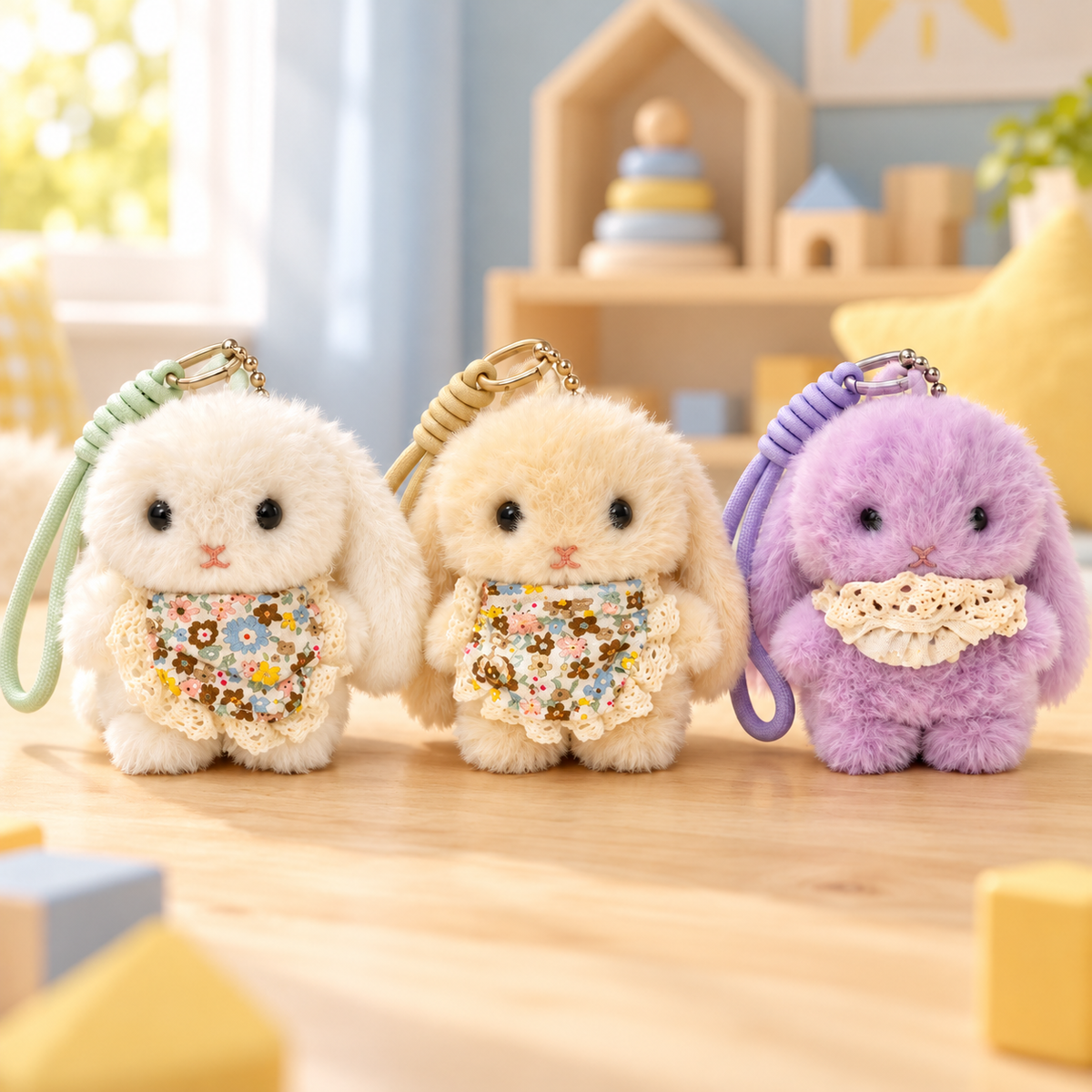 Plush Bunny Keychain with Wrist Strap