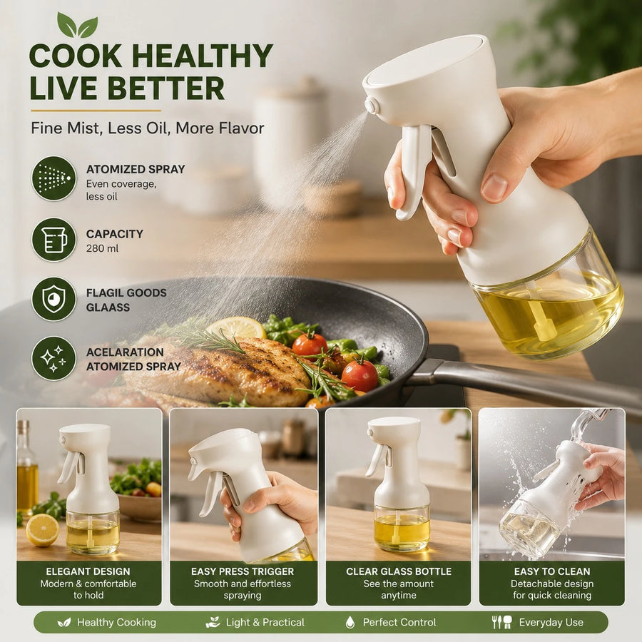 Oil Spray Bottle Glass Dispenser Olive Oil Mister Cooking Spray Bottle Kitchen Oil Sprayer 280ml