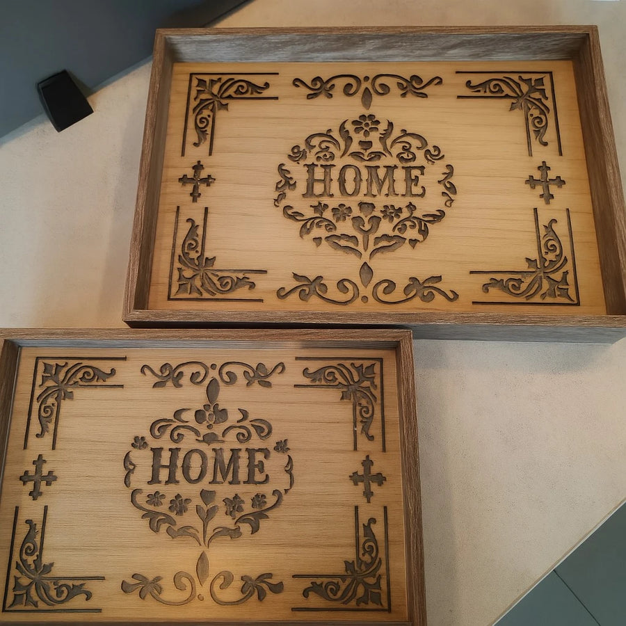Set of 2 Wooden Trays
