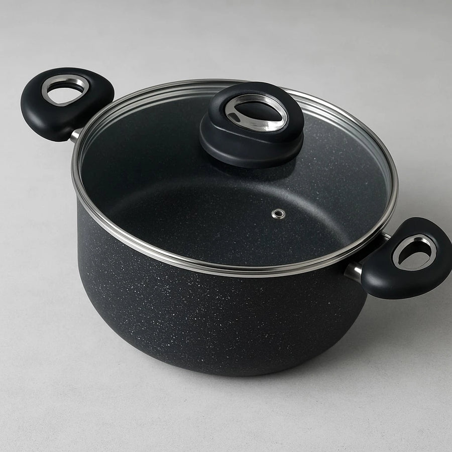 Baroly Cookware 24cm Marble Non Stick Casserole with Lid Granite Coating Aluminum Cooking Pot Tempered Glass Cover Kitchen Cookware