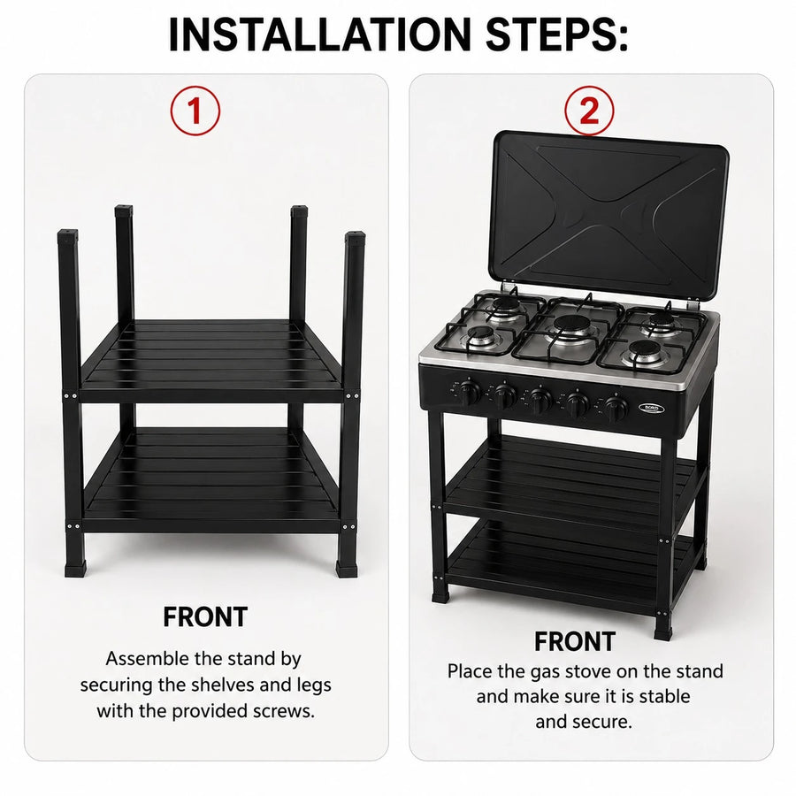 BOKO Gas Stove With Stand 5 Burner Freestanding Cooker Storage Shelf Kitchen Stove LPG Cooker
