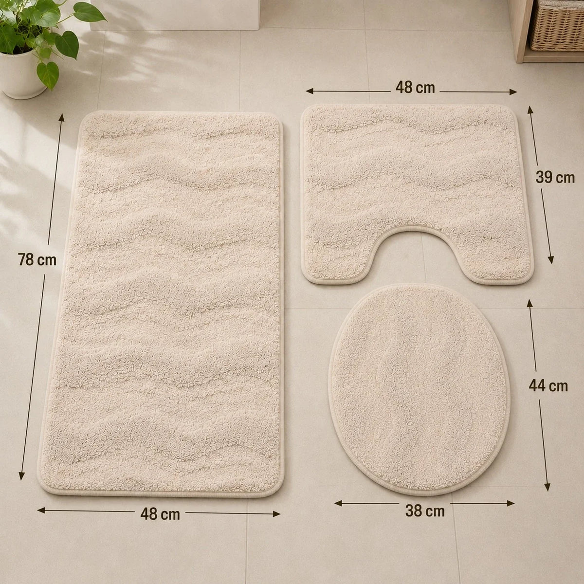 3 Piece Textured Bathroom Rug Set