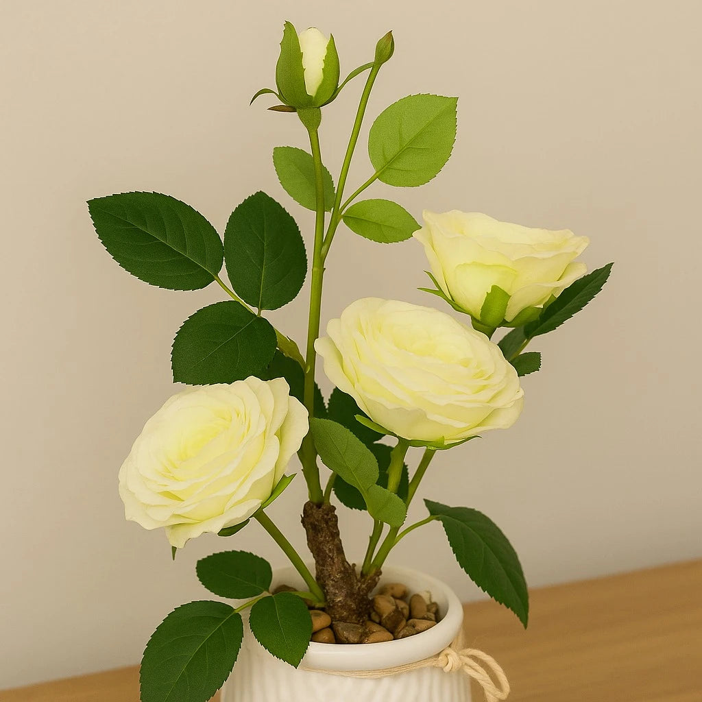 Artificial White Rose Plant in Decorative Pot-33cm - Image 5