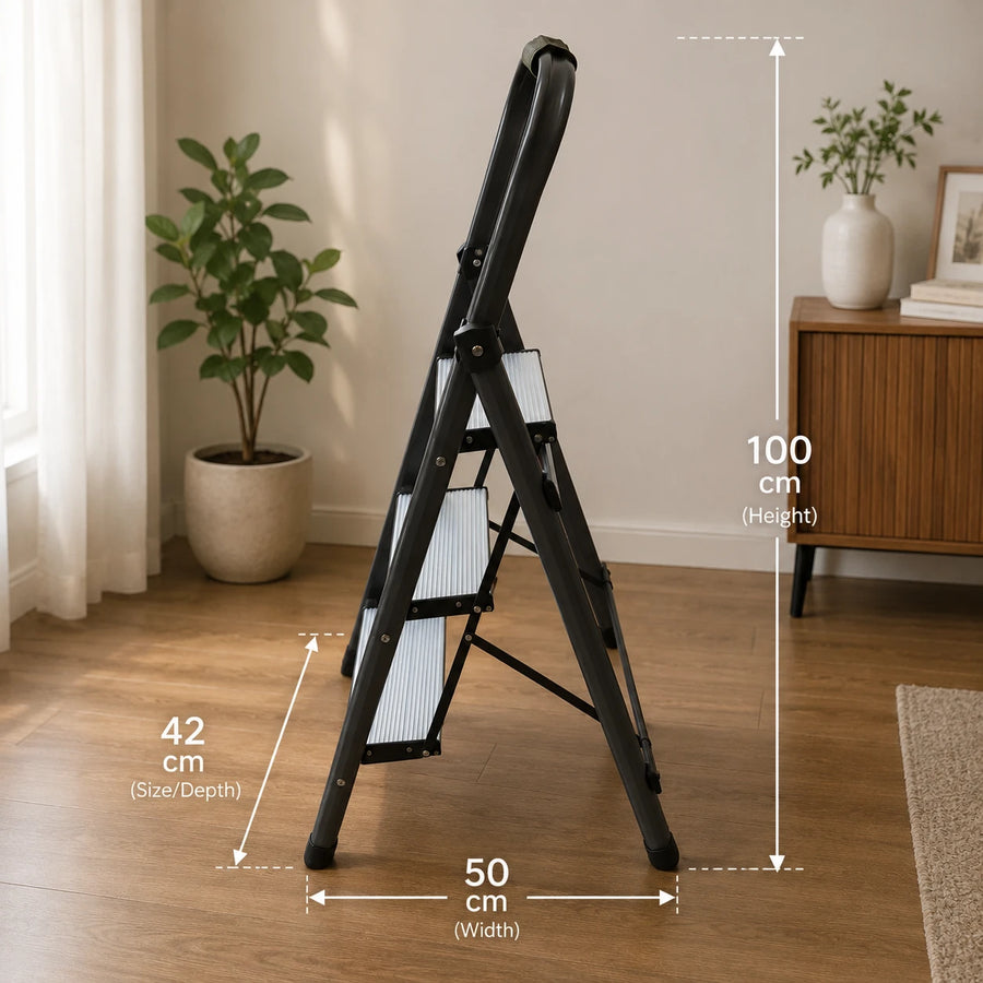 Ladder Aluminium Three Step Folding Ladder Heavy Duty Steel Step Stool Anti Slip Portable Home Ladder