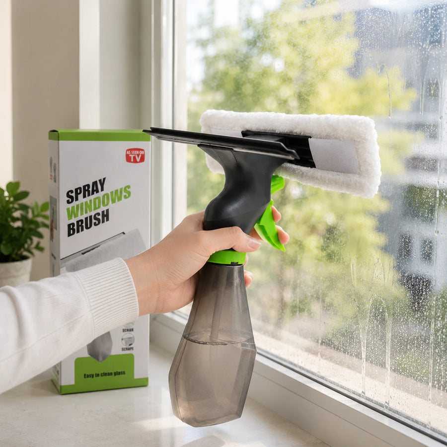 Spray Window Cleaner with Built In Water Tank Microfiber Pad and Squeegee
