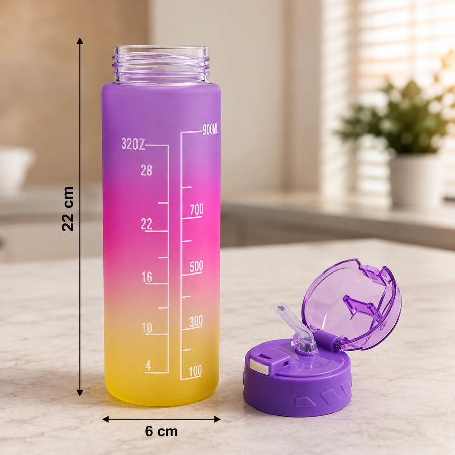 Gradient Motivational Water Bottle Set with Time Marker (300ml, 900ml & 2000ml)