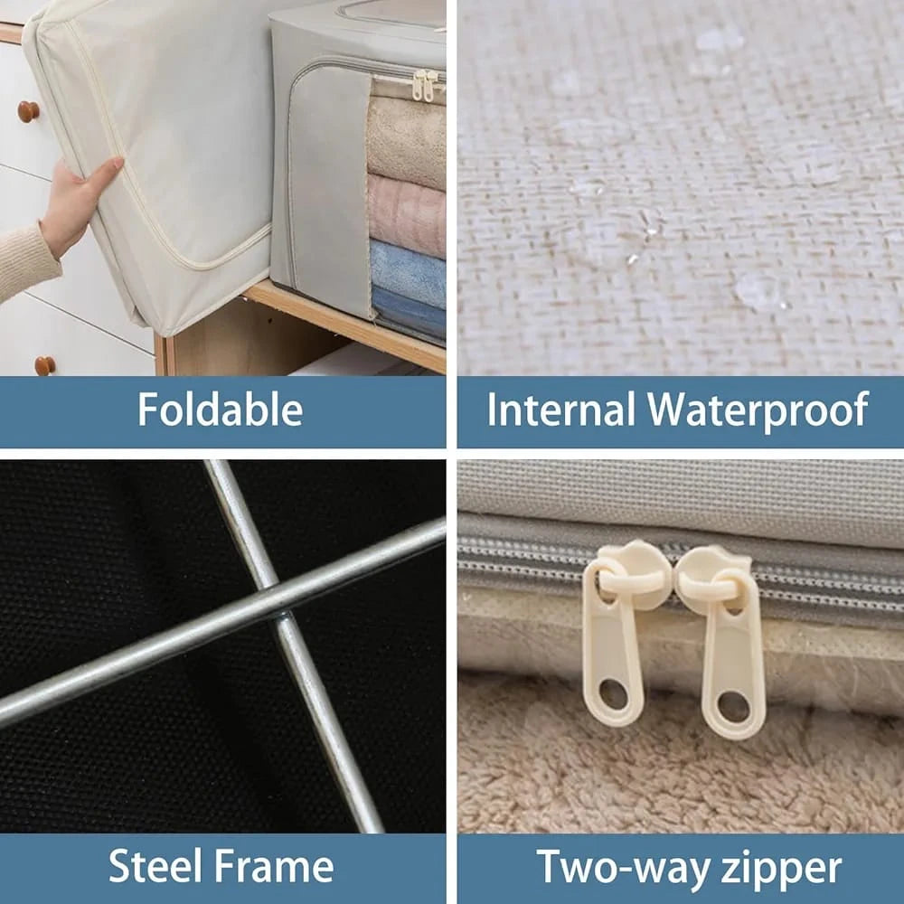 Foldable Oxford Cloth Storage Box Organizer Steel Frame Closet Blanket Clothes Storage Bag 66L Small Size