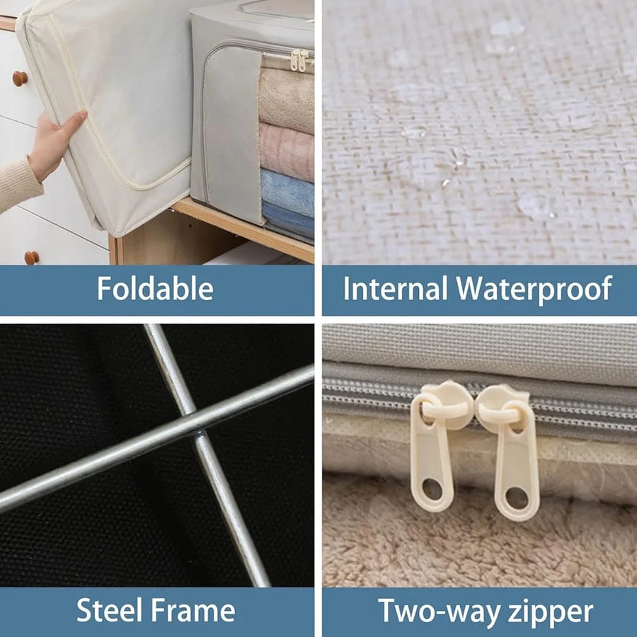 Foldable Oxford Cloth Storage Box Organizer Steel Frame Closet Blanket Clothes Storage Bag 66L Small Size