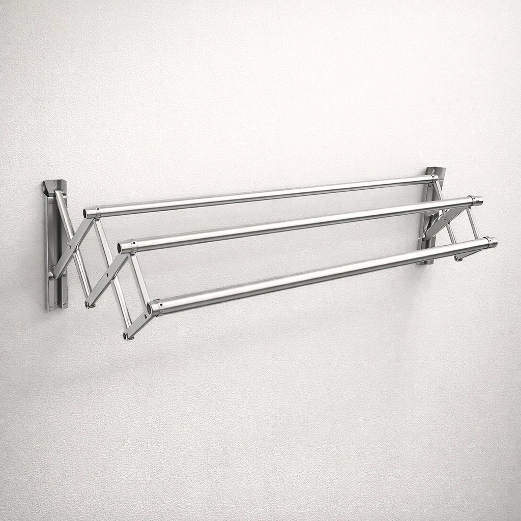 Stainless Steel Wall Mounted Drying Rack Foldable Expandable Laundry Clothes Hanger Retractable Space Saving Heavy Duty 3 Bar Clothes Airer 3 × 100CM 75CM Depth