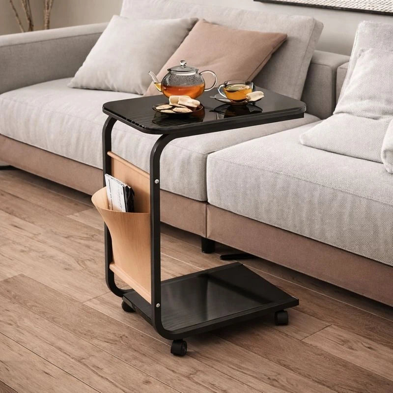 C Shaped 2 Tier Side Table with Wheels