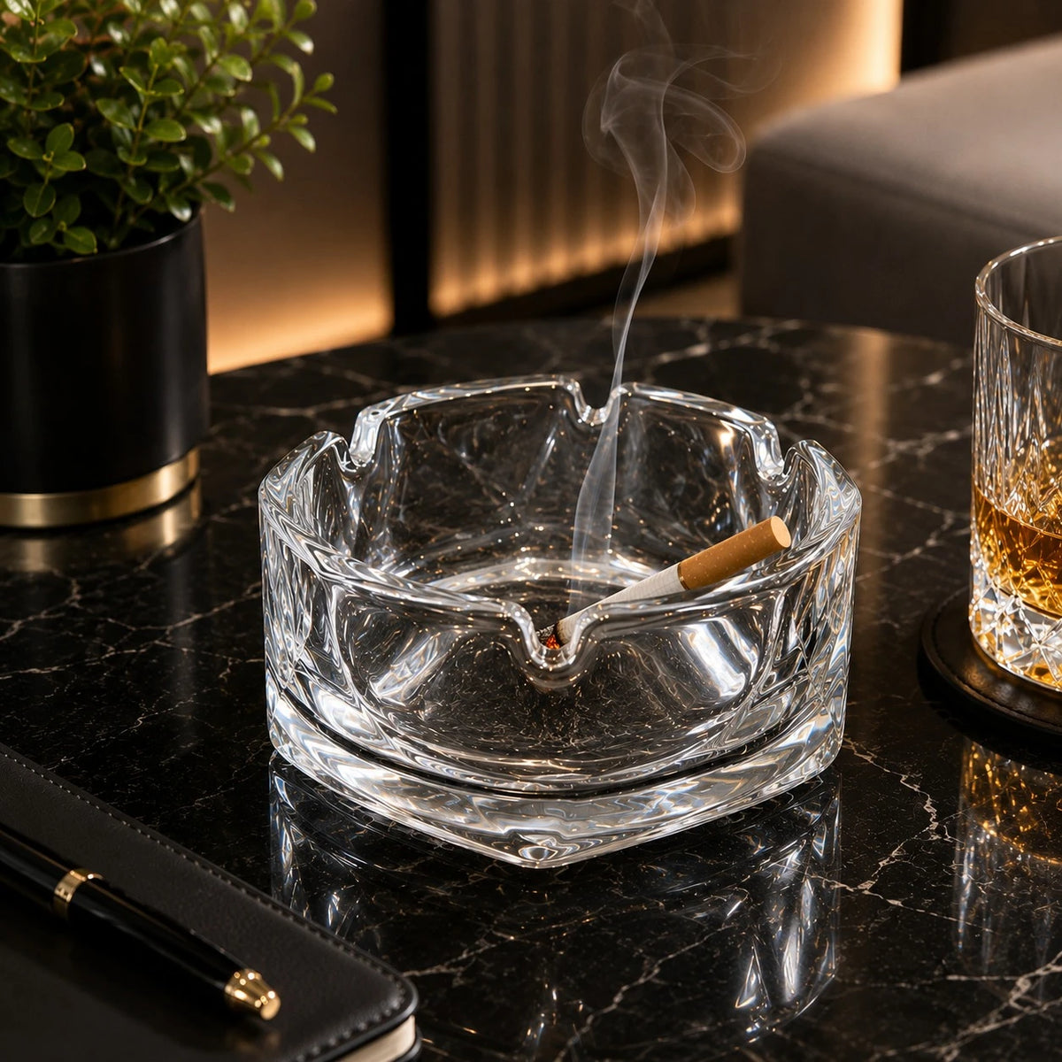 Clear Crystal Glass Ashtray 12 cm Heavy Duty Transparent Cigarette Ashtray