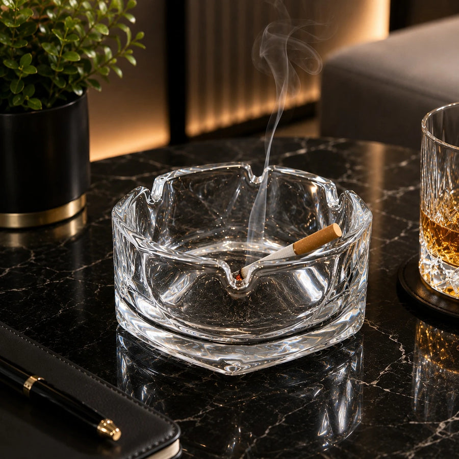 Clear Crystal Glass Ashtray 12 cm Heavy Duty Transparent Cigarette Ashtray
