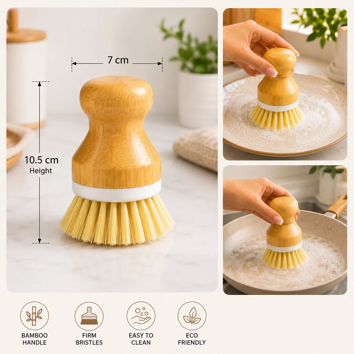 Bamboo Dish Scrub Brush Kitchen Cleaning Brush Wooden Handle Cleaning Tool Eco Friendly Brush