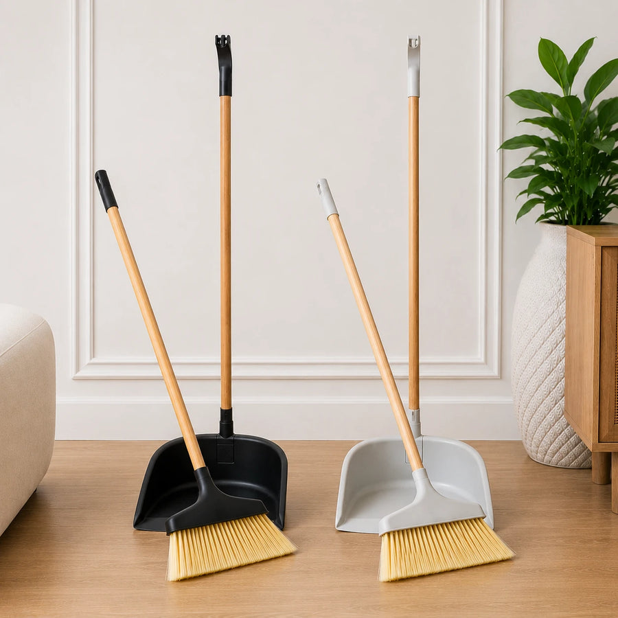 Broom and Dustpan Set Wooden Handle Cleaning Brush Floor Sweeper Household Cleaning Tools