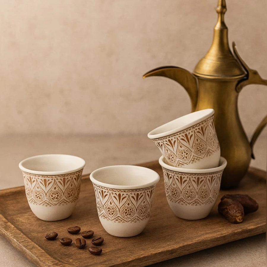 Gold Tulip & Rosette Pattern Coffee Espresso Cups, Set of 12