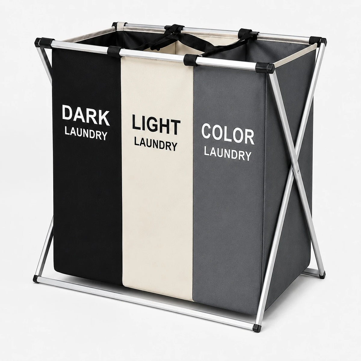 Triple Compartment Dark Light Color Laundry Basket Foldable Oxford Cloth Clothes Hamper Organizer - Image 2