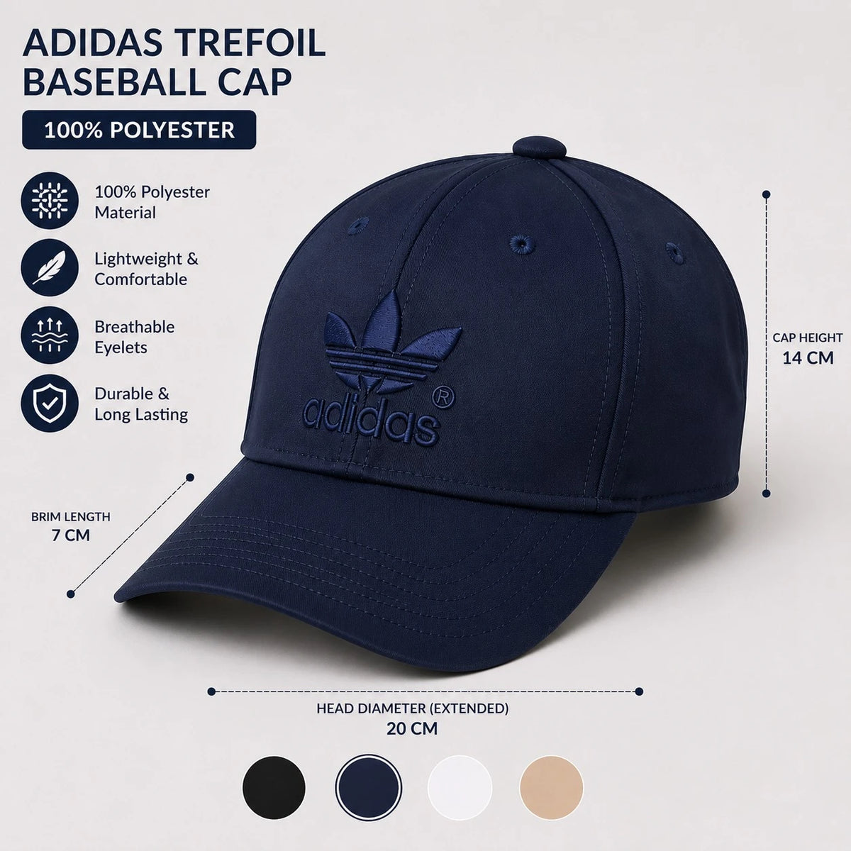 Adidas Style Polyester Baseball Cap for Men and Women  Adjustable Casual Sports Cap - Image 6