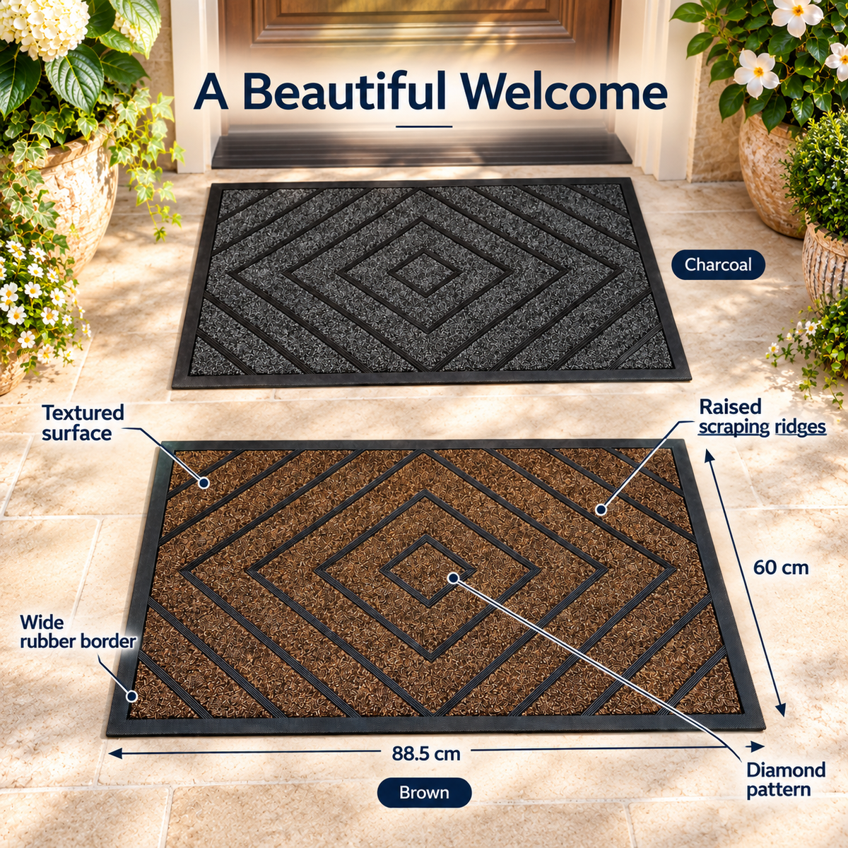 Geometric Textured Entrance Door Mat 88.5 × 60 cm