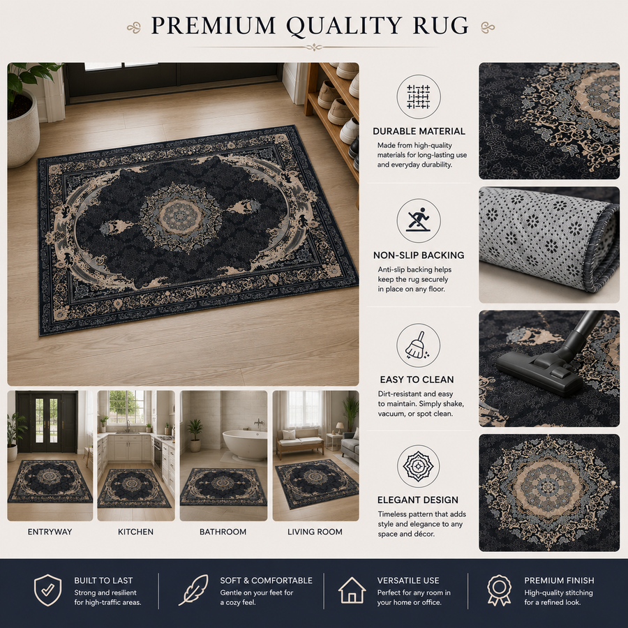 Premium Traditional Area Rug with Non-Slip Backing Elegant Decorative Indoor Floor Carpet 80*50 cm