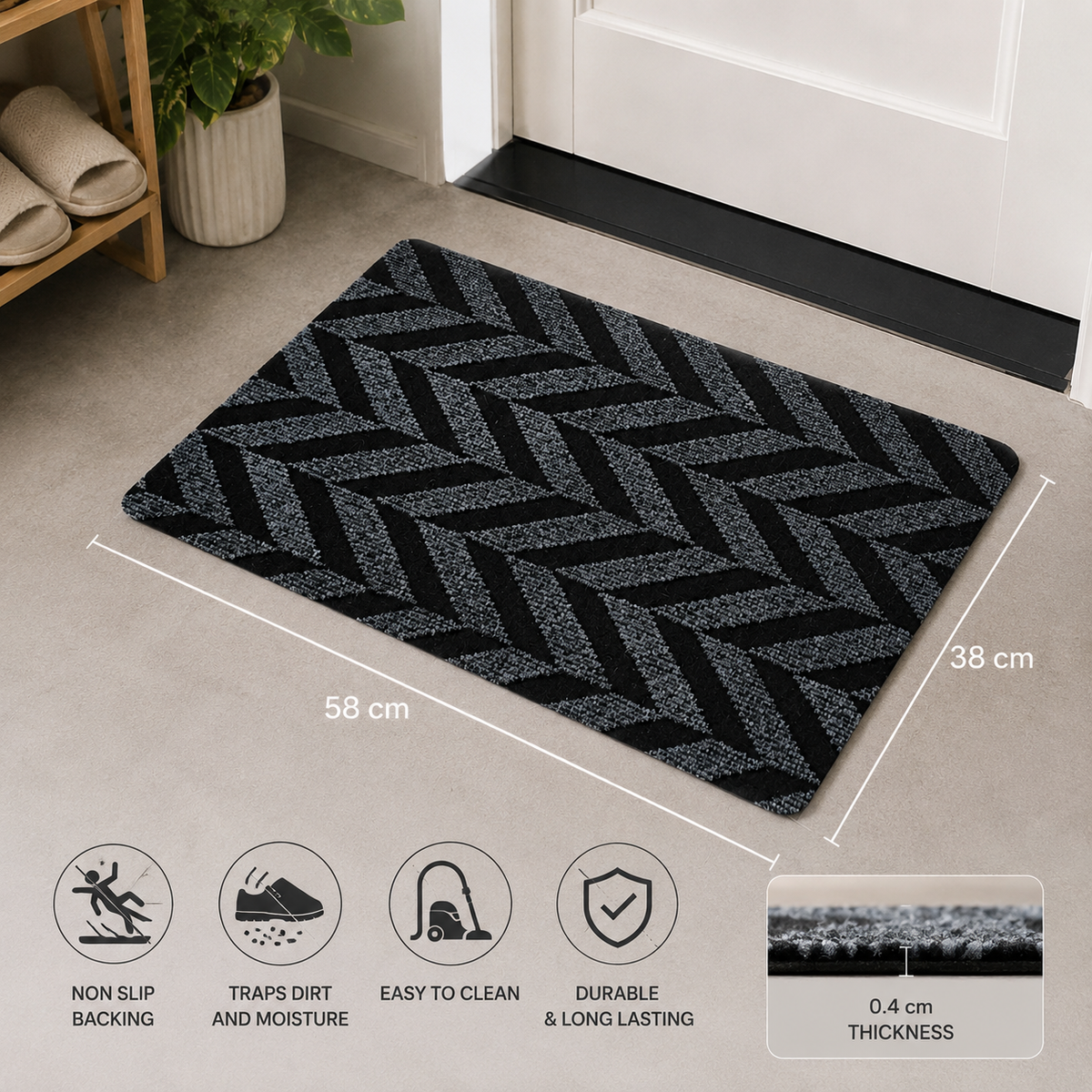Geometric Non-Slip Door Mat Dirt Trapping Indoor Entrance Rug