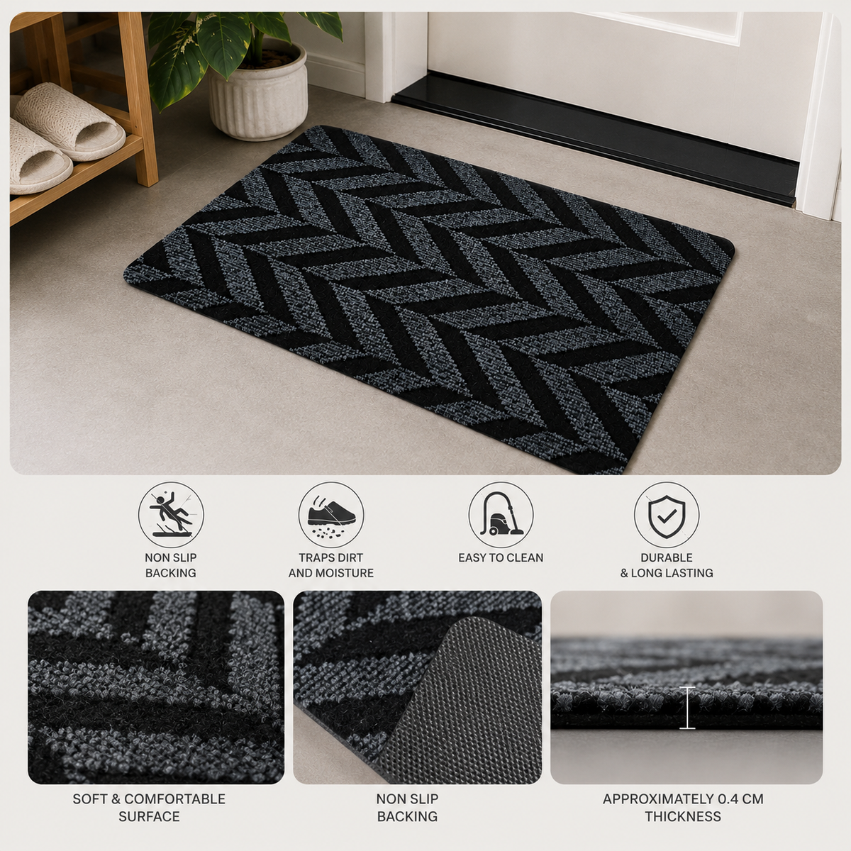 Geometric Non-Slip Door Mat Dirt Trapping Indoor Entrance Rug
