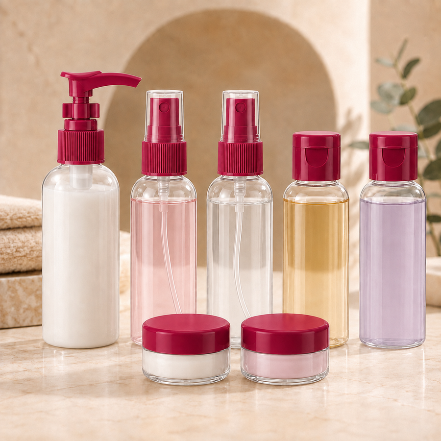 Travel Toletry Bottles & Containers Set with Clear Carry Pouch