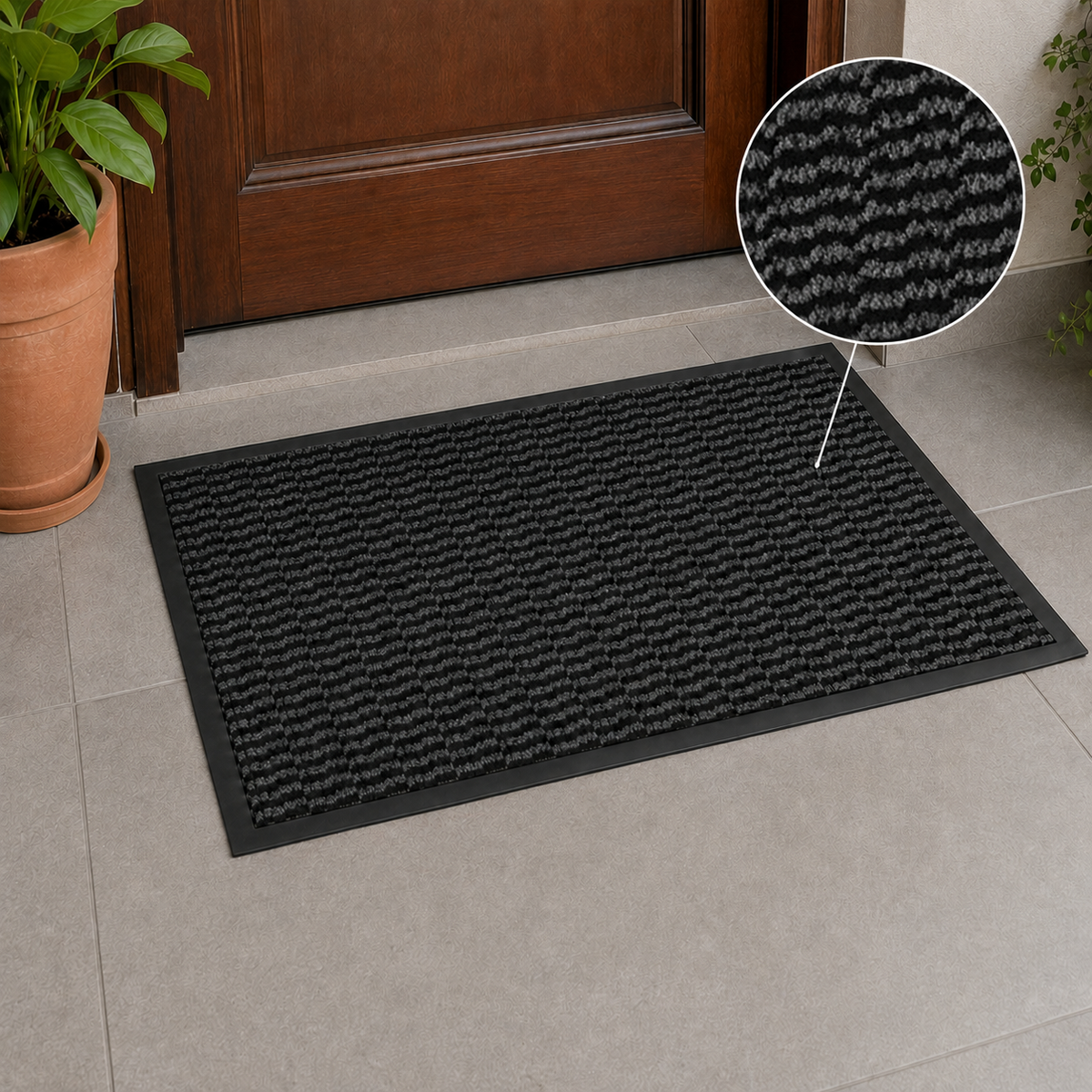 Ribbed Dirt Trapping Entrance Door Mat Non Slip Indoor Outdoor Floor Mat