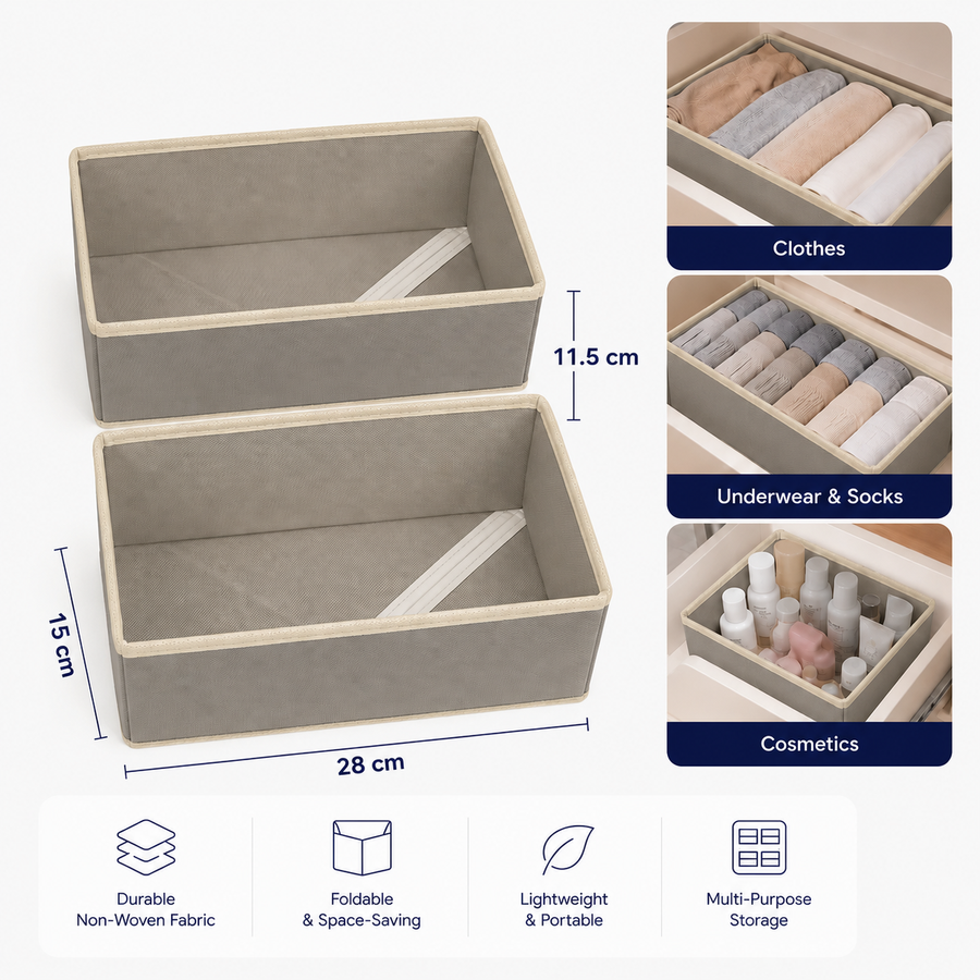 Drawer Storage Organizer Box Set of 6 Foldable Fabric Closet Organizers