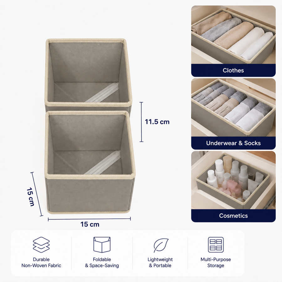 Drawer Storage Organizer Box Set of 6 Foldable Fabric Closet Organizers