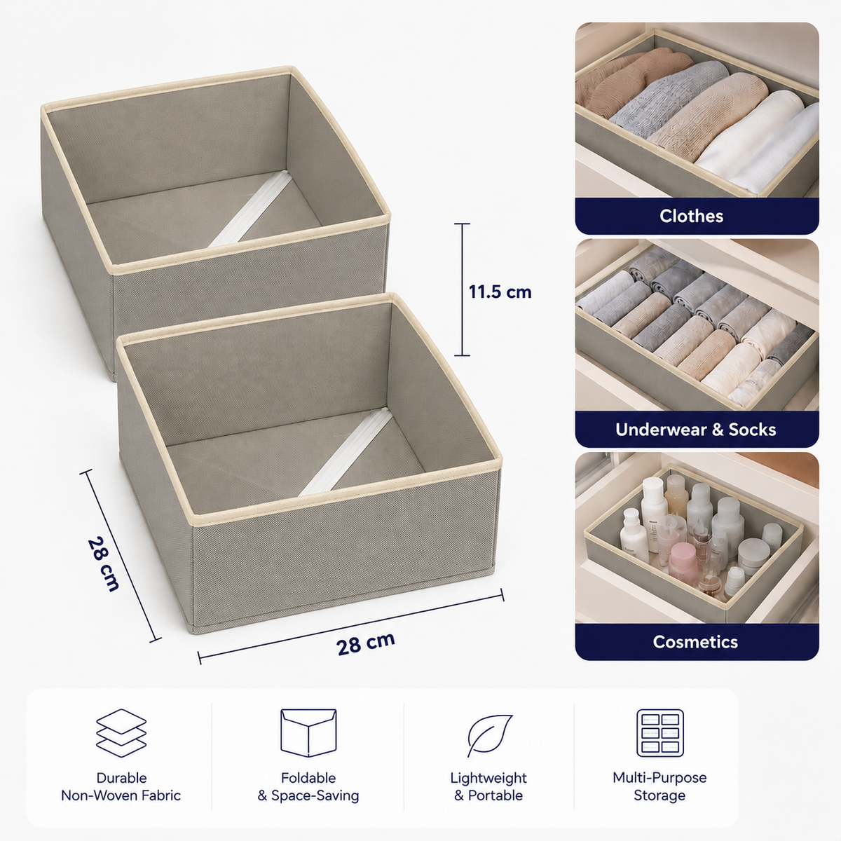 Drawer Storage Organizer Box Set of 6 Foldable Fabric Closet Organizers