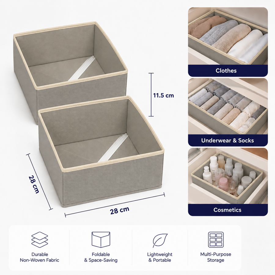 Drawer Storage Organizer Box Set of 6 Foldable Fabric Closet Organizers