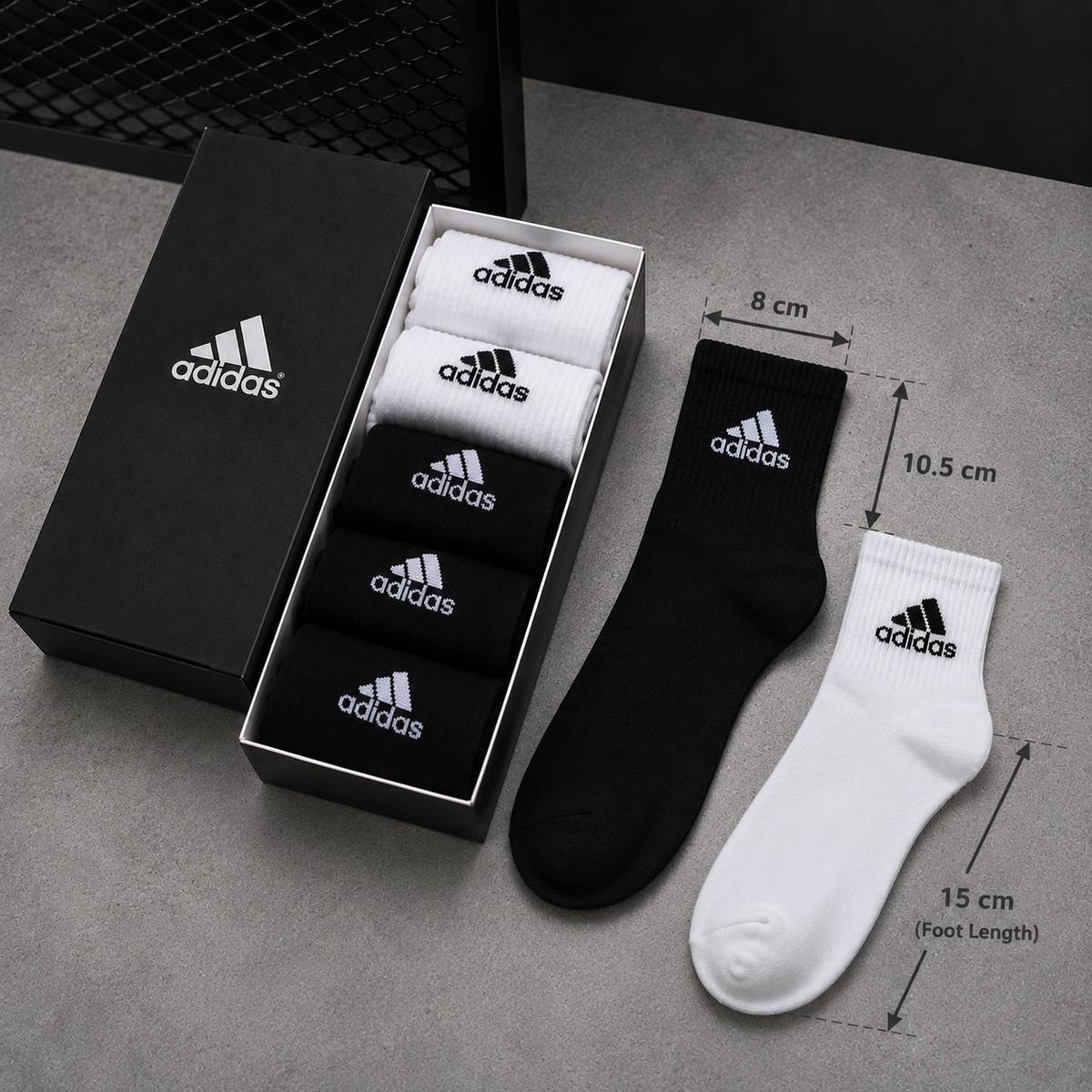 Adidas Sports Crew Socks 5 Pair Set Cotton Athletic Socks Breathable Everyday Training Socks